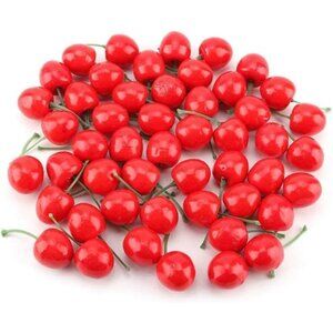 Artificial Cherries Lifelike Cute Fake Fruit Ornament Home Kitchen Decor 50pcs